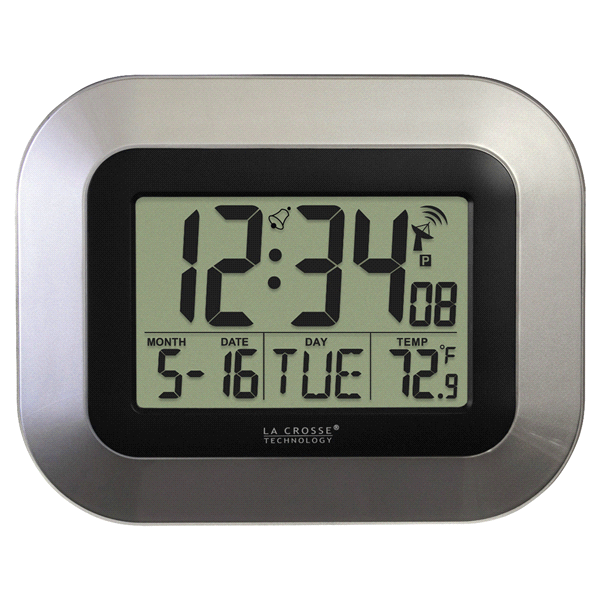 slide 1 of 1, La Crosse Technology WWVB Digital Clock with Indoor temperature - Silver, 1 ct