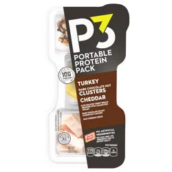 Oscar Mayer P3 Portable Protein Snack Pack with Dark Chocolate Almond Nut Clusters, Turkey & Cheddar Cheese, 2 oz Tray