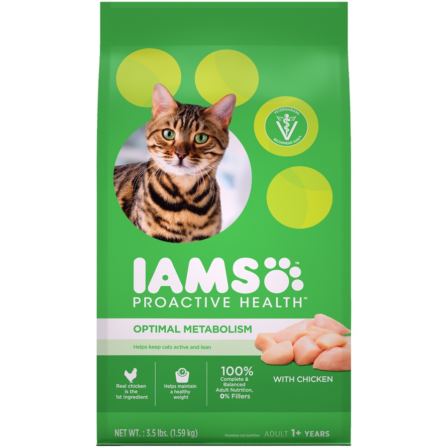 slide 1 of 9, IAMS Proactive Health Optimal Weight Cat Food With Chicken, 3.5 lb