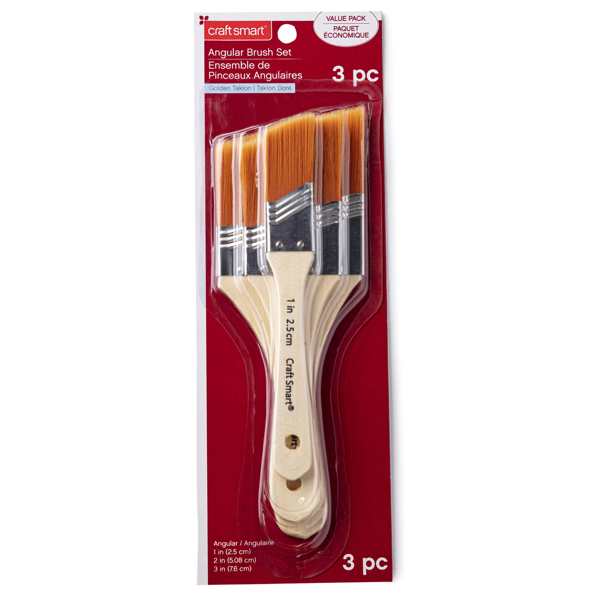 slide 2 of 4, Gold Taklon Large Area Angular Brush Pack By Craft Smart, 1 in, 2 in, and 3 in brushes