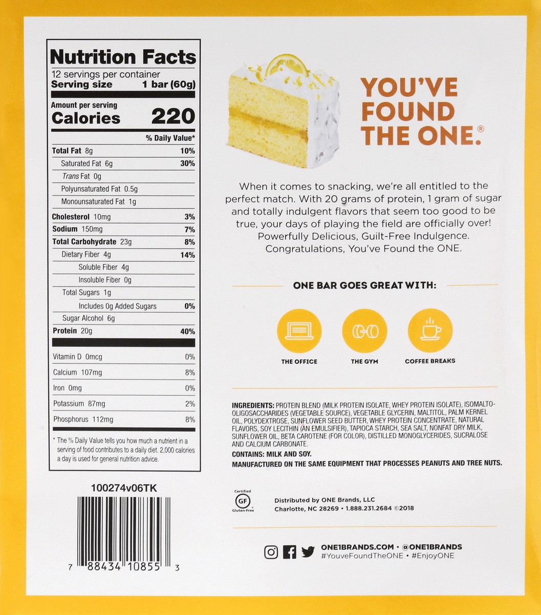 slide 4 of 9, ONE Flavored Lemon Cake Protein Bar 12 ea, 12 ct