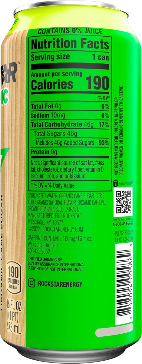 slide 2 of 5, Rockstar Organic Energy Drink Island Fruit Guava 16 Fl Oz, 16 oz