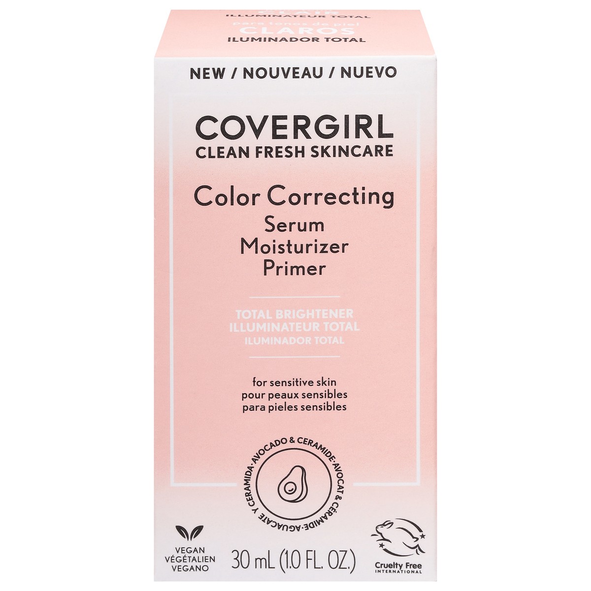 slide 1 of 1, COTY COVERGIRL SKIN COVERGIRL Clean Fresh Color Correcting Serum + Moisturizer + Primer – Moisturizer, Face Primer, Covergirl Skincare, Vegan Formula – Light, 30ml (1.0 fl oz), 30 ml