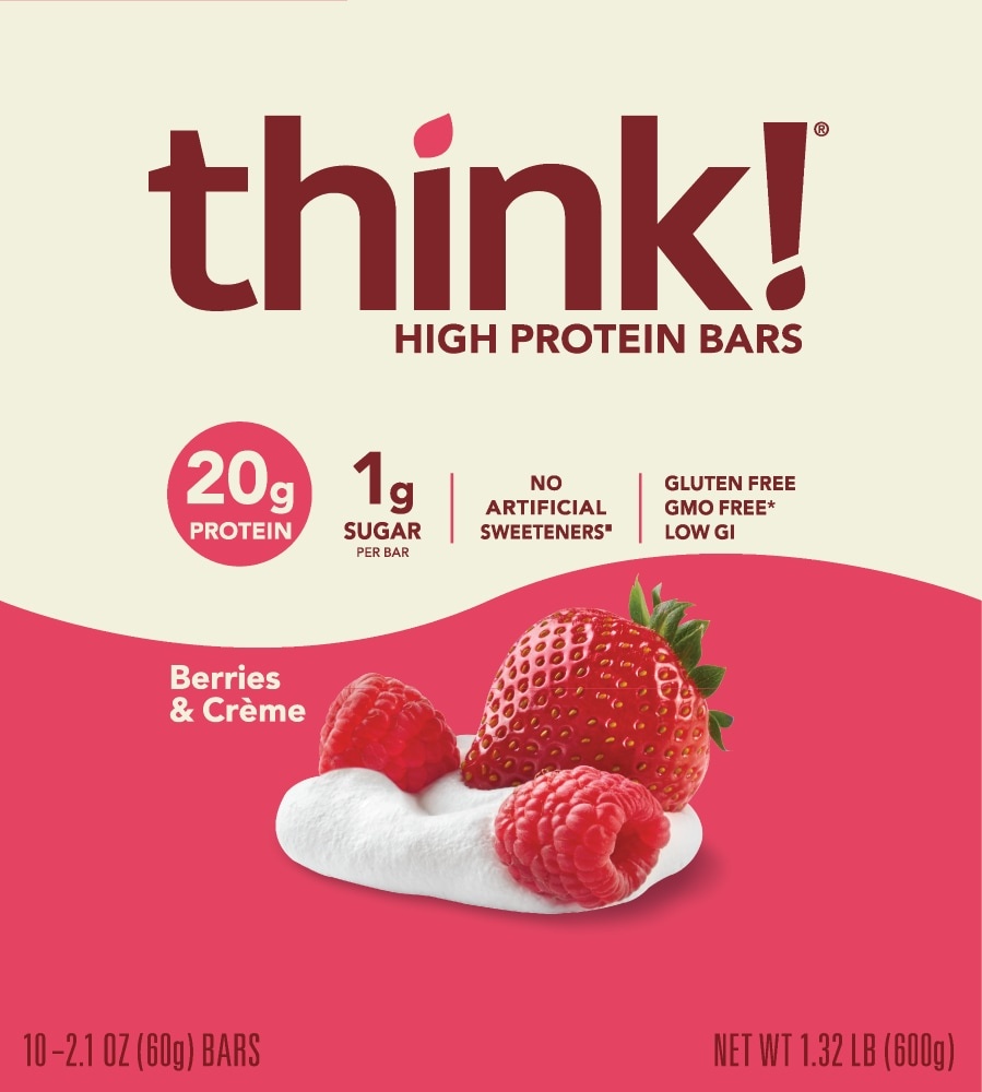 slide 1 of 1, think! Think Berries Creme High Protein Bars, 10 ct; 2.1 oz