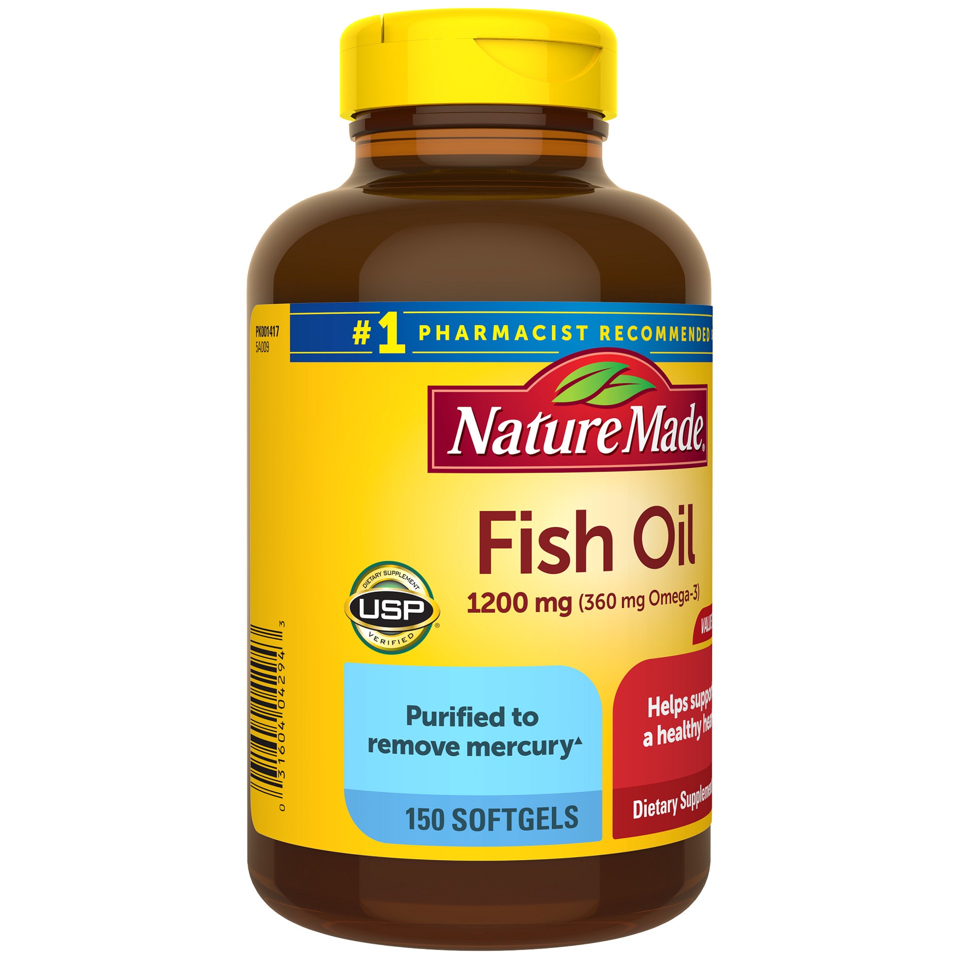 slide 6 of 7, Nature Made Fish Oil 1200 mg Softgels, Fish Oil Supplements, Omega 3 Fish Oil for Healthy Heart Support, Omega 3 Supplement with 150 Softgels, 75 Day Supply, 150 ct