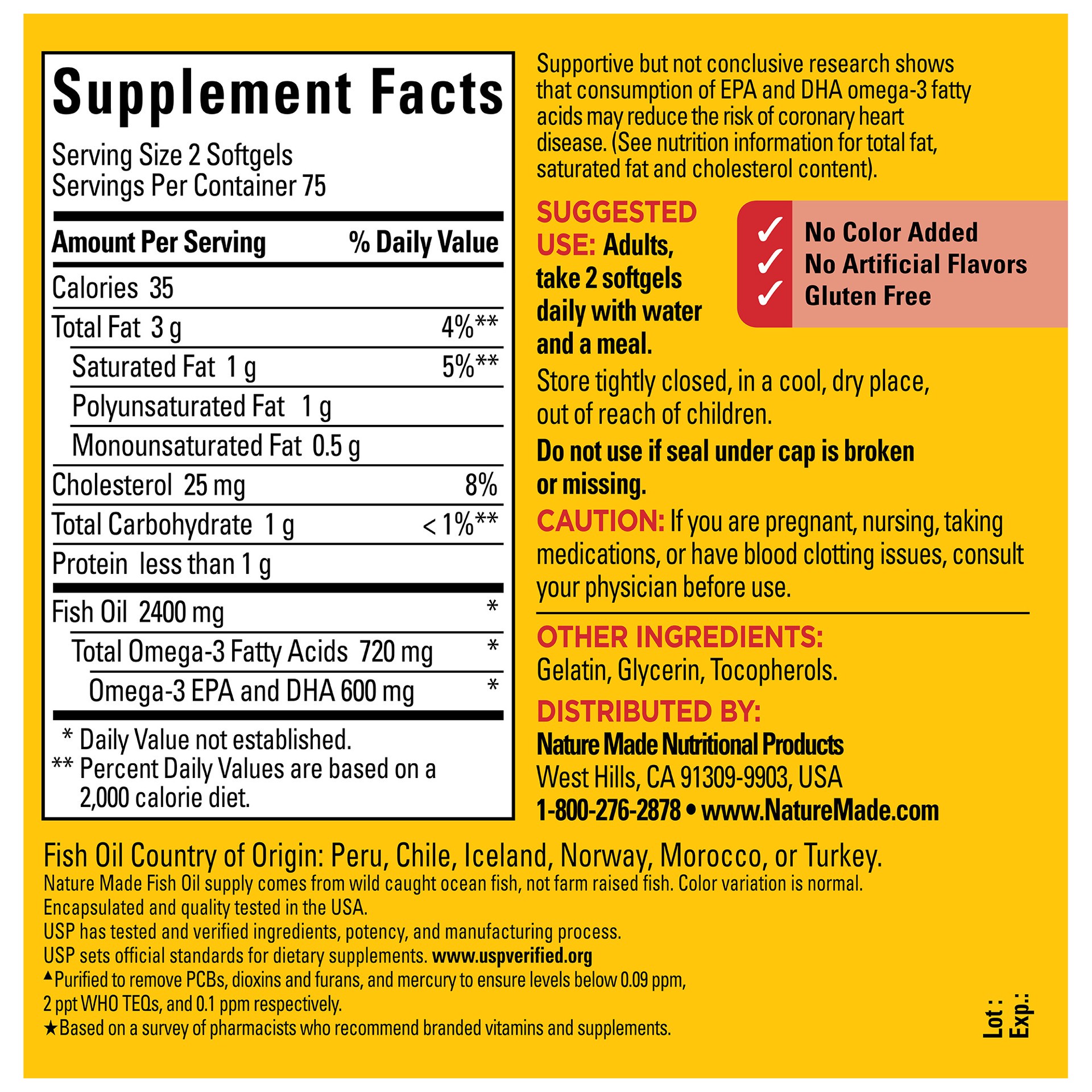 slide 5 of 7, Nature Made Fish Oil 1200 mg Softgels, Fish Oil Supplements, Omega 3 Fish Oil for Healthy Heart Support, Omega 3 Supplement with 150 Softgels, 75 Day Supply, 150 ct