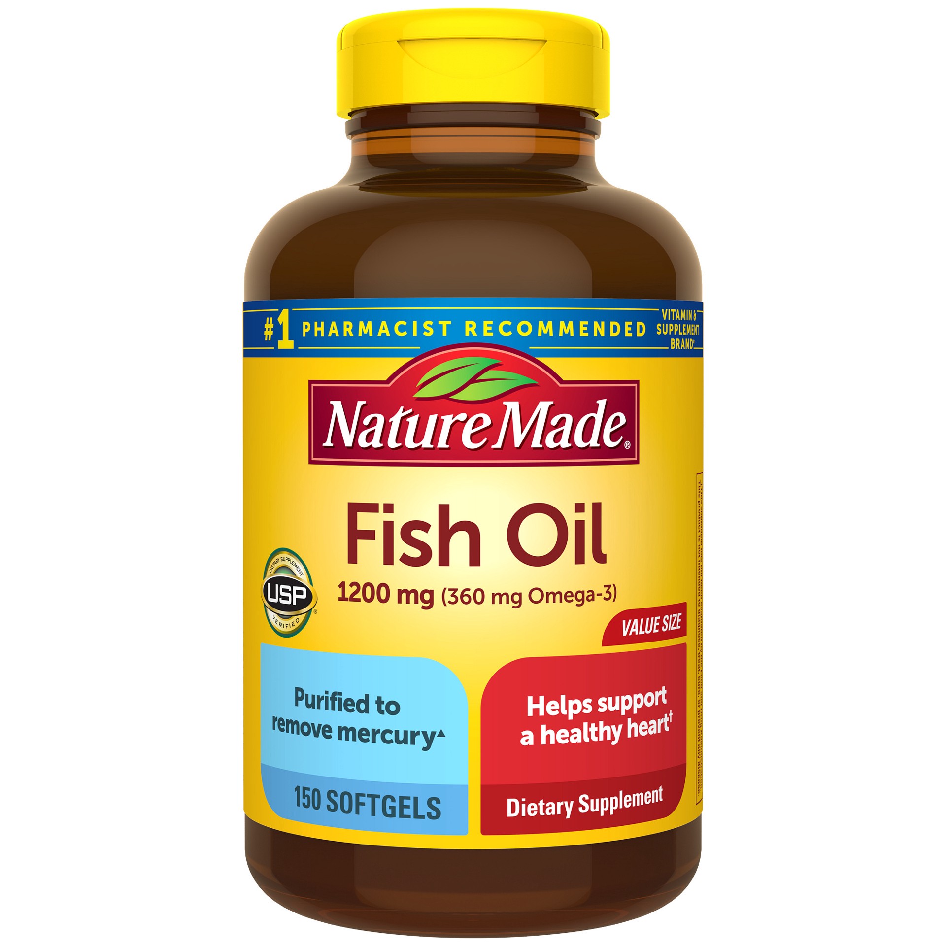 slide 1 of 7, Nature Made Fish Oil 1200 mg Softgels, Fish Oil Supplements, Omega 3 Fish Oil for Healthy Heart Support, Omega 3 Supplement with 150 Softgels, 75 Day Supply, 150 ct