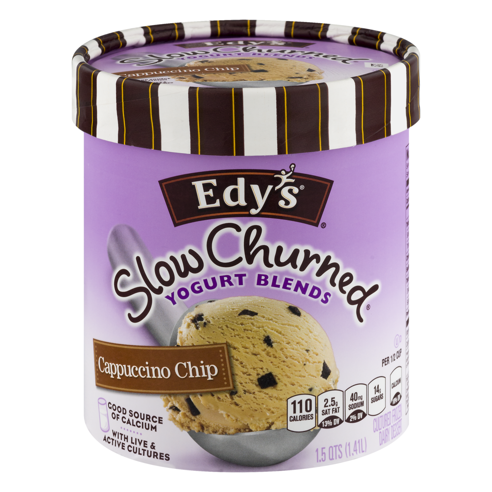slide 1 of 1, Edy's Frozen Dairy Dessert Cultured Yogurt Blends Cappuccino Chip, 48 oz