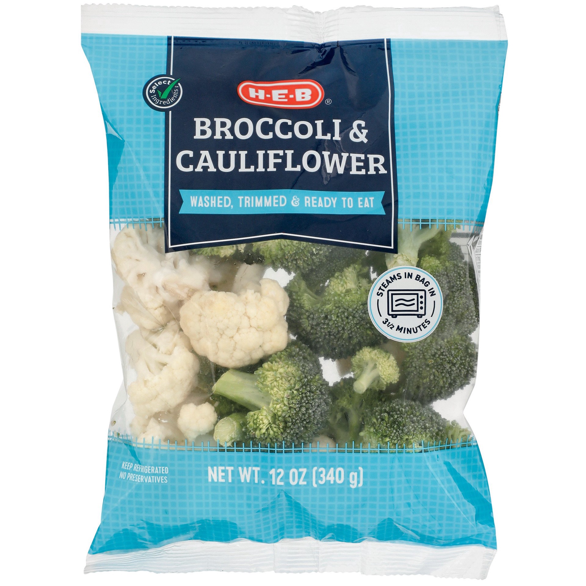 slide 1 of 1, H-E-B Fresh Steamable Broccoli & Cauliflower, 12 oz