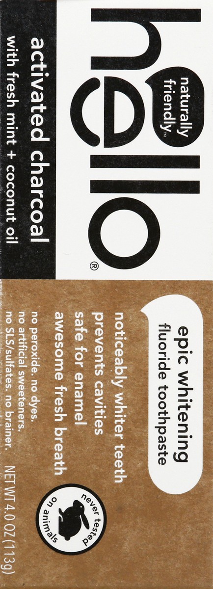 slide 4 of 9, hello Activated Charcoal Whitening Fluoride Toothpaste, Fresh Mint + Coconut Oil, Vegan & SLS Free, 4 oz