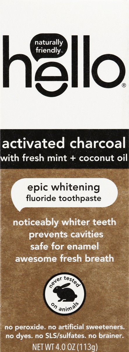 slide 3 of 9, hello Activated Charcoal Whitening Fluoride Toothpaste, Fresh Mint + Coconut Oil, Vegan & SLS Free, 4 oz