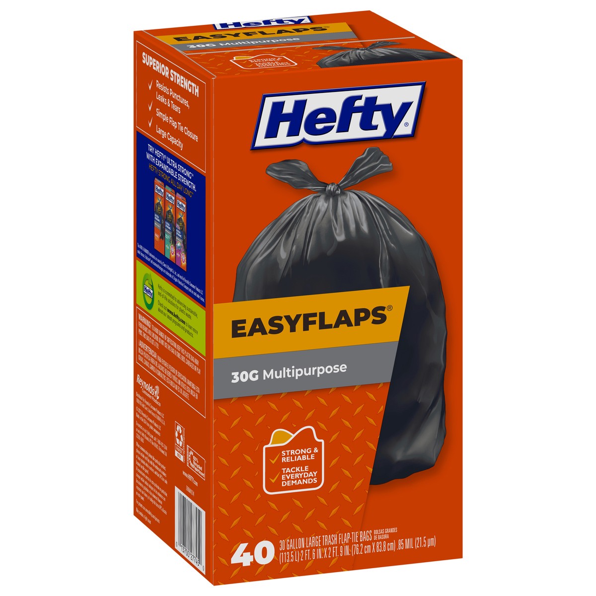 slide 3 of 9, Hefty Easy Flaps Multipurpose Large Trash Bags, 30 Gallon, 40 Count, 2.54 lb