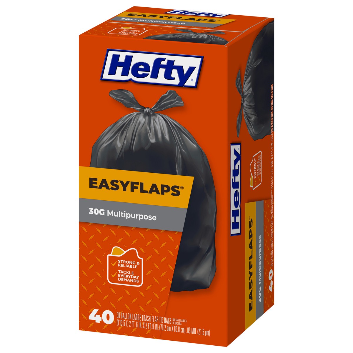 slide 4 of 9, Hefty Easy Flaps Multipurpose Large Trash Bags, 30 Gallon, 40 Count, 2.54 lb