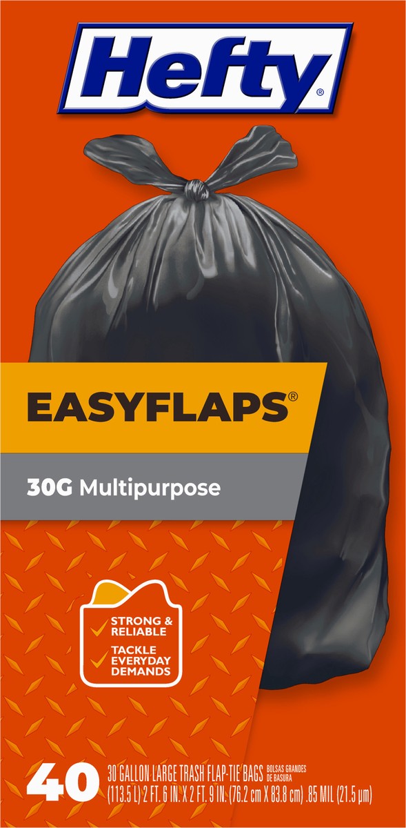 slide 5 of 9, Hefty Easy Flaps Multipurpose Large Trash Bags, 30 Gallon, 40 Count, 2.54 lb