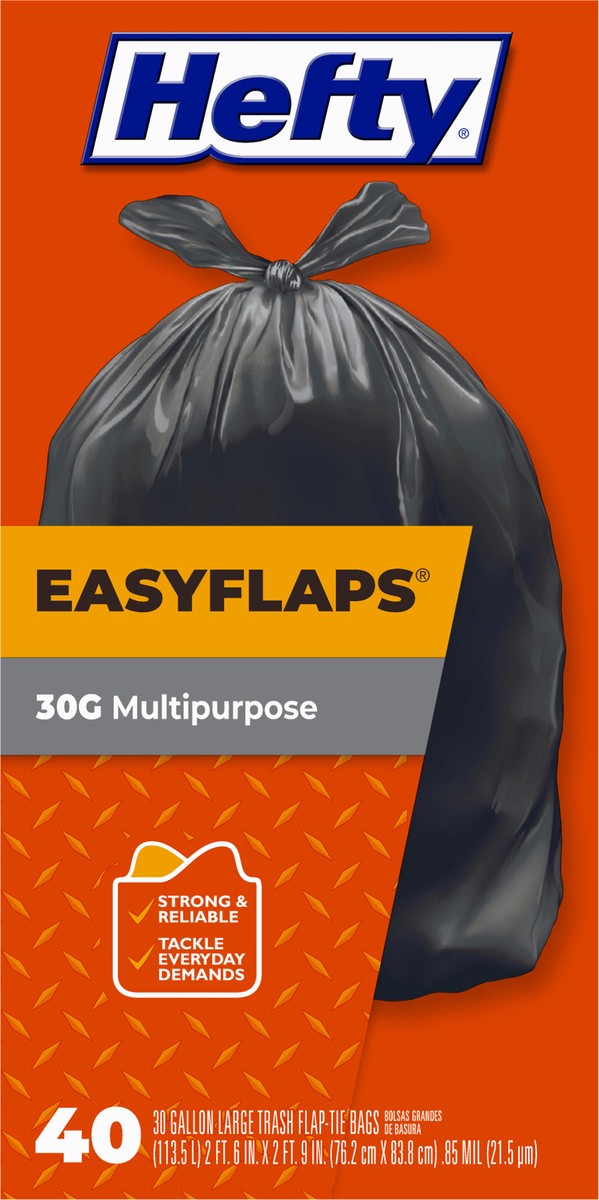 slide 6 of 9, Hefty Easy Flaps Multipurpose Large Trash Bags, 30 Gallon, 40 Count, 2.54 lb