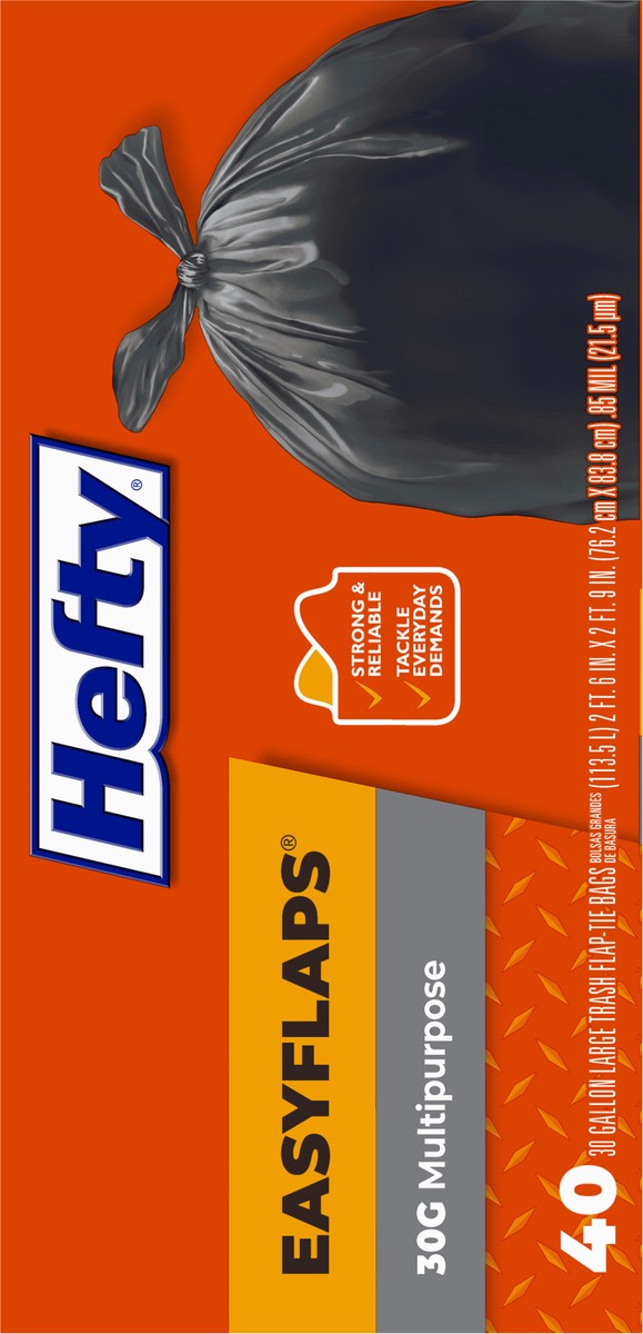 slide 9 of 9, Hefty Easy Flaps Multipurpose Large Trash Bags, 30 Gallon, 40 Count, 2.54 lb