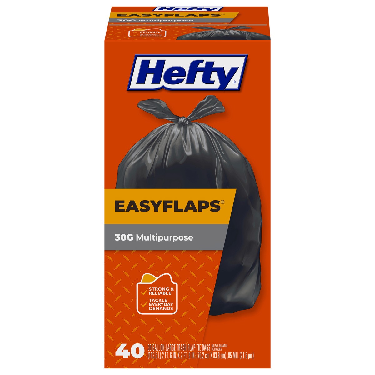 slide 1 of 9, Hefty Easyflaps 30 Gallon Flap-Tie Trash Bags Large 40 ea, 40 ct