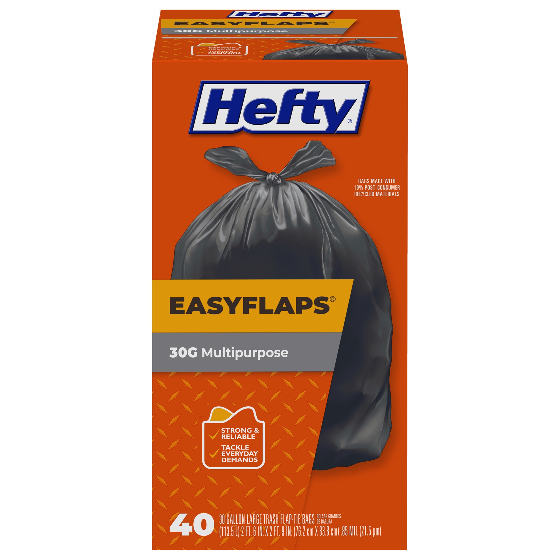 slide 1 of 9, Hefty Easy Flaps Multipurpose Large Trash Bags, 30 Gallon, 40 Count, 2.54 lb