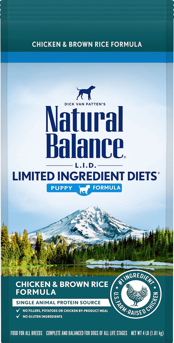 slide 6 of 9, Natural Balance L.I.D. Limited Ingredient Diets Dry Dog Food, 4 Pounds, Chicken & Brown Rice Puppy Formula, 4 lb