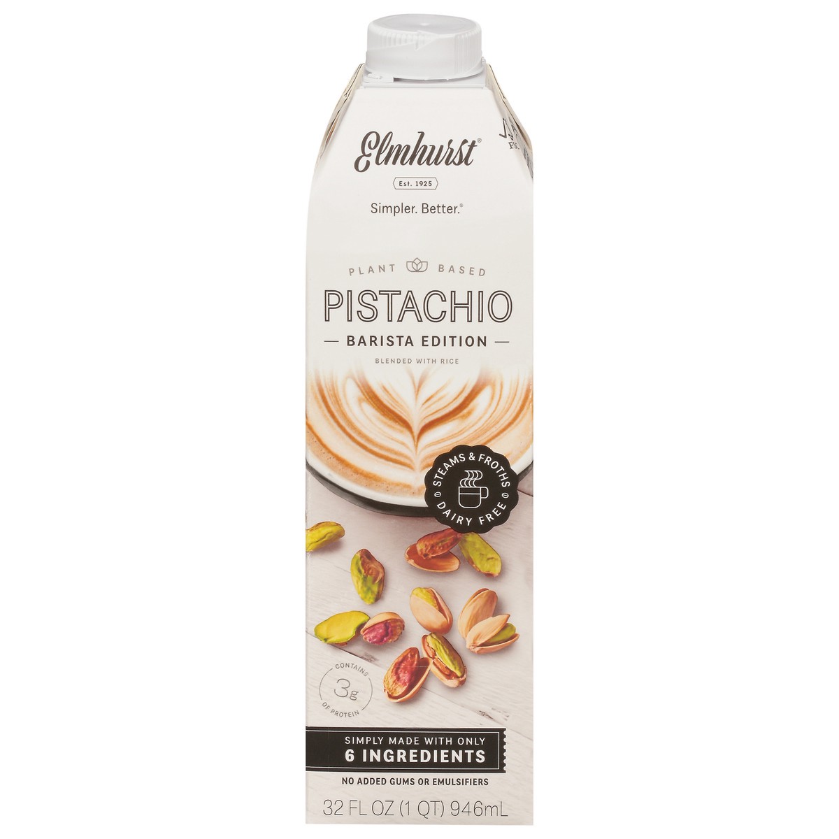 slide 1 of 9, Elmhurst Pistachio Barista Plant Based Beverage, 32 fl oz