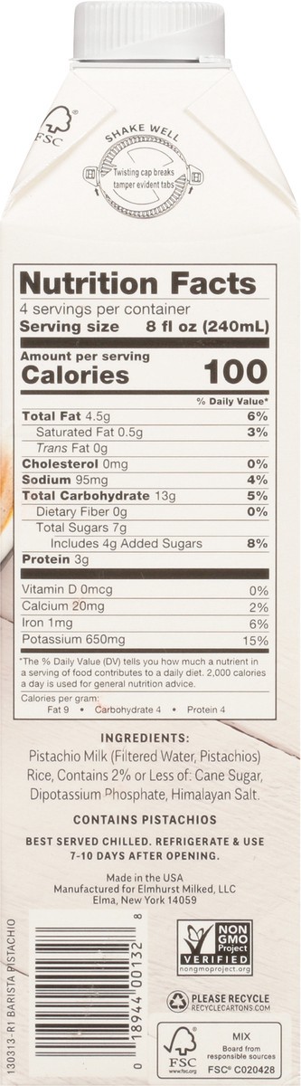 slide 7 of 9, Elmhurst Pistachio Barista Plant Based Beverage, 32 fl oz