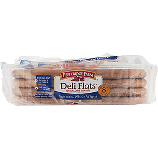 slide 7 of 7, Pepperidge Farm Deli Flats Thin Rolls Soft 100% Whole Wheat, 15 oz