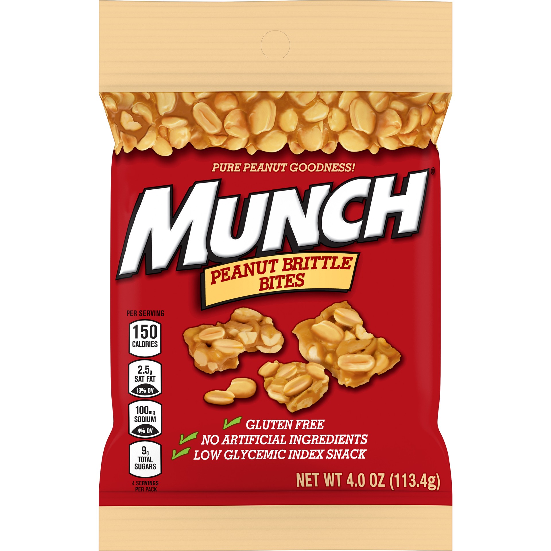 slide 1 of 5, MUNCH Peanut Brittle Bites, 4.0 oz Bag, 4 oz