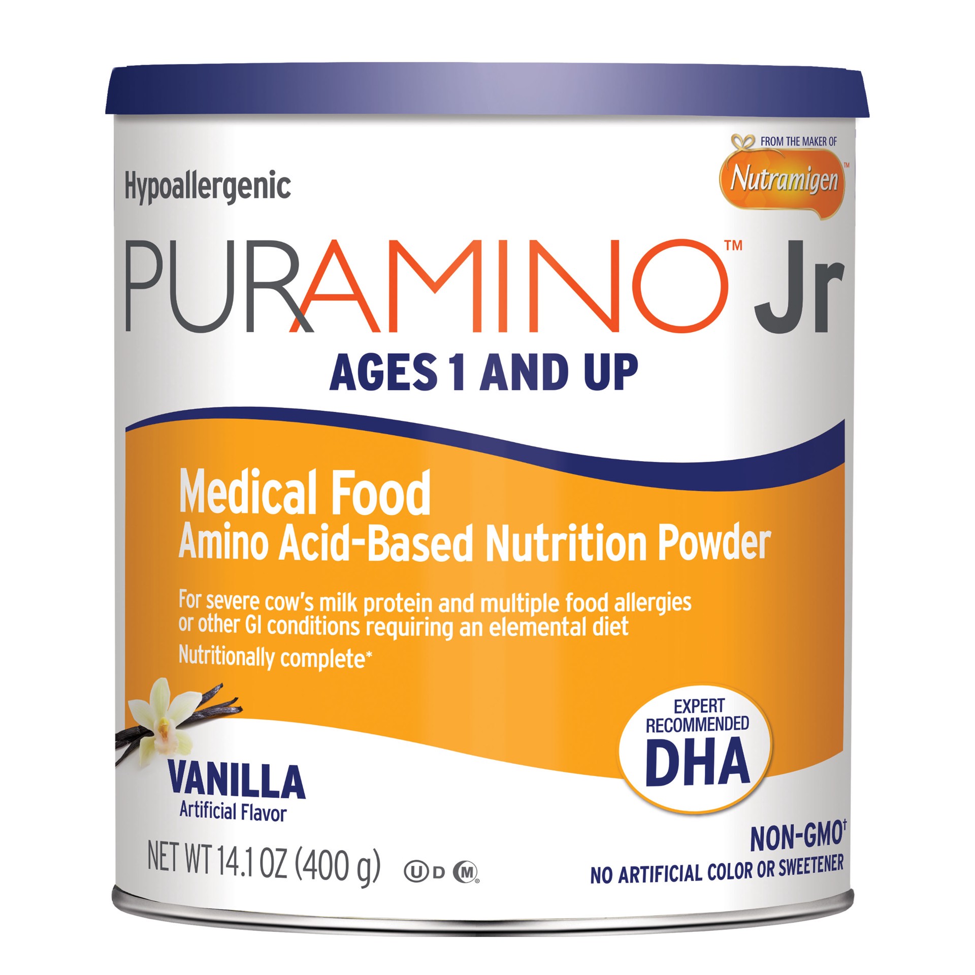 slide 1 of 1, IFCN Puramino Junior Vanilla Hypoallergenic Formula with DHA - Amino Acid based for Severe Food Allergies - Powder Can, 14.1 oz, 1 ct