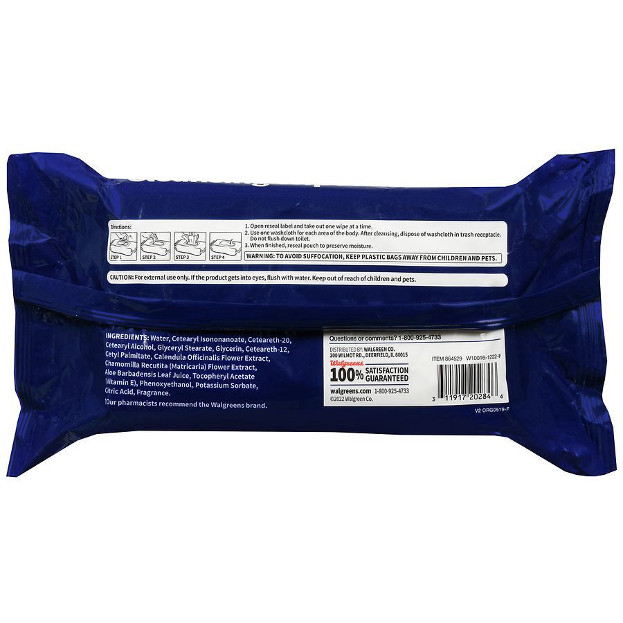 slide 5 of 5, Walgreens Personal Cleansing Wipes 8 x 7, 80 ct