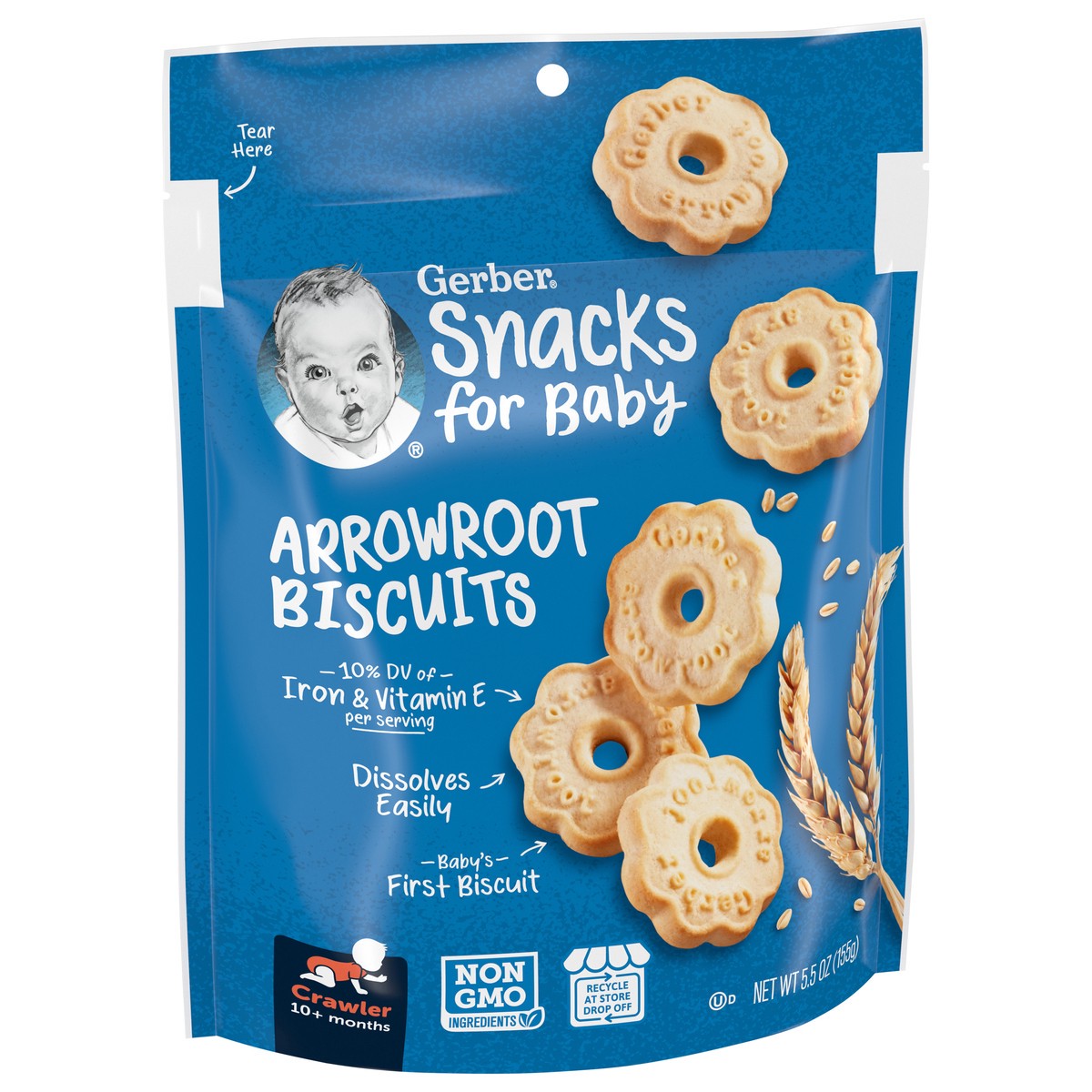 slide 7 of 9, Gerber Snacks for Baby Biscuits, Arrowroot, 5.5 oz Bag, 5.5 oz