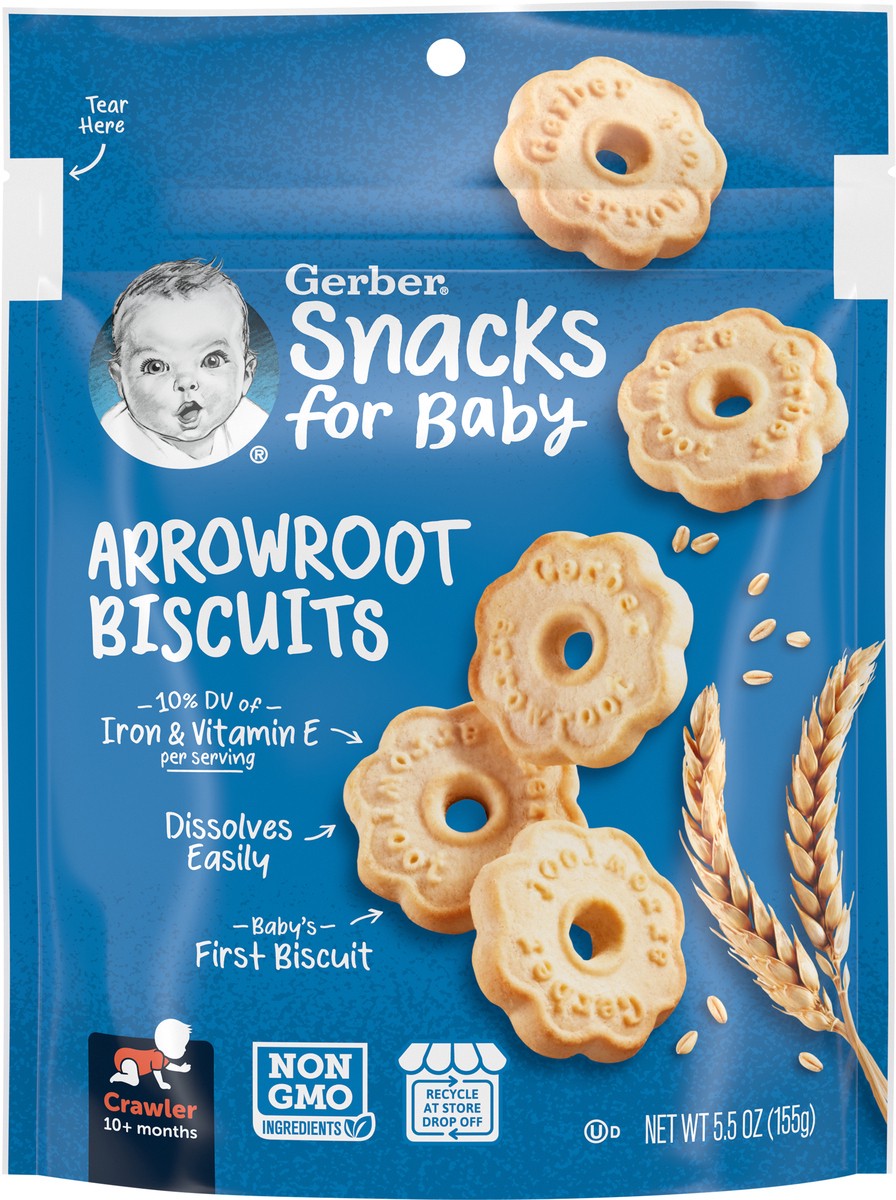 slide 6 of 9, Gerber Snacks for Baby Biscuits, Arrowroot, 5.5 oz Bag, 5.5 oz