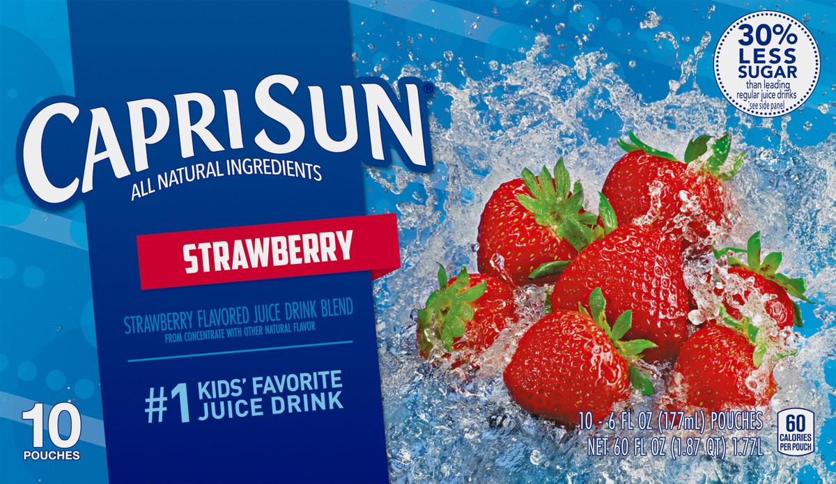 slide 6 of 9, Capri Sun Strawberry Naturally Flavored Juice Drink Blend, 10 ct Box, 6 fl oz Pouches, 10 ct