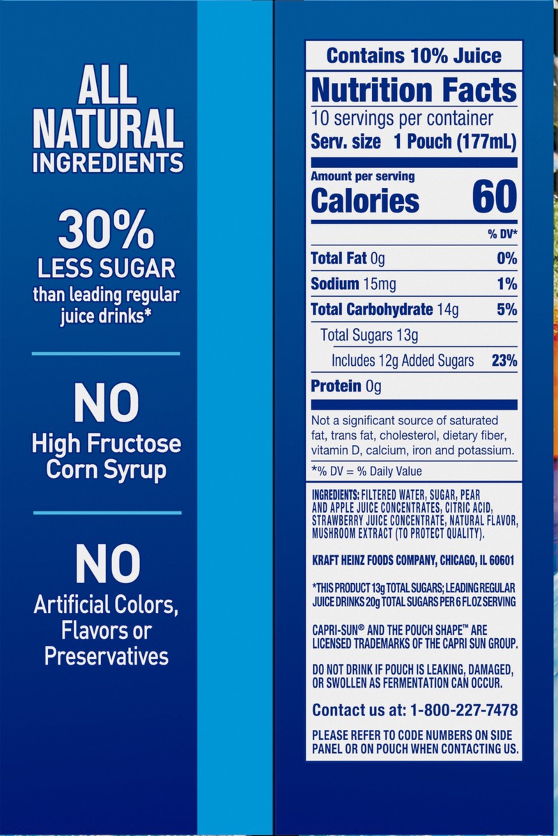 slide 8 of 9, Capri Sun Strawberry Naturally Flavored Juice Drink Blend, 10 ct Box, 6 fl oz Pouches, 10 ct