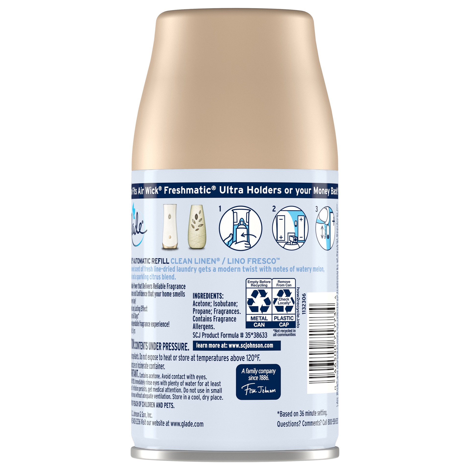 slide 3 of 5, Glade Automatic Spray Refill, Air Freshener, Clean Linen™, 6.2 oz, 6.2 oz