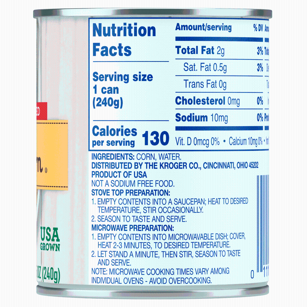 slide 4 of 4, Kroger Sweet Whole Kernel Golden Corn - No Salt Added, 8.5 oz