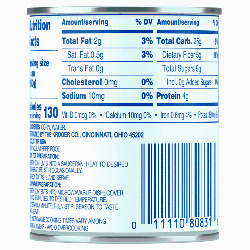 slide 3 of 4, Kroger Sweet Whole Kernel Golden Corn - No Salt Added, 8.5 oz