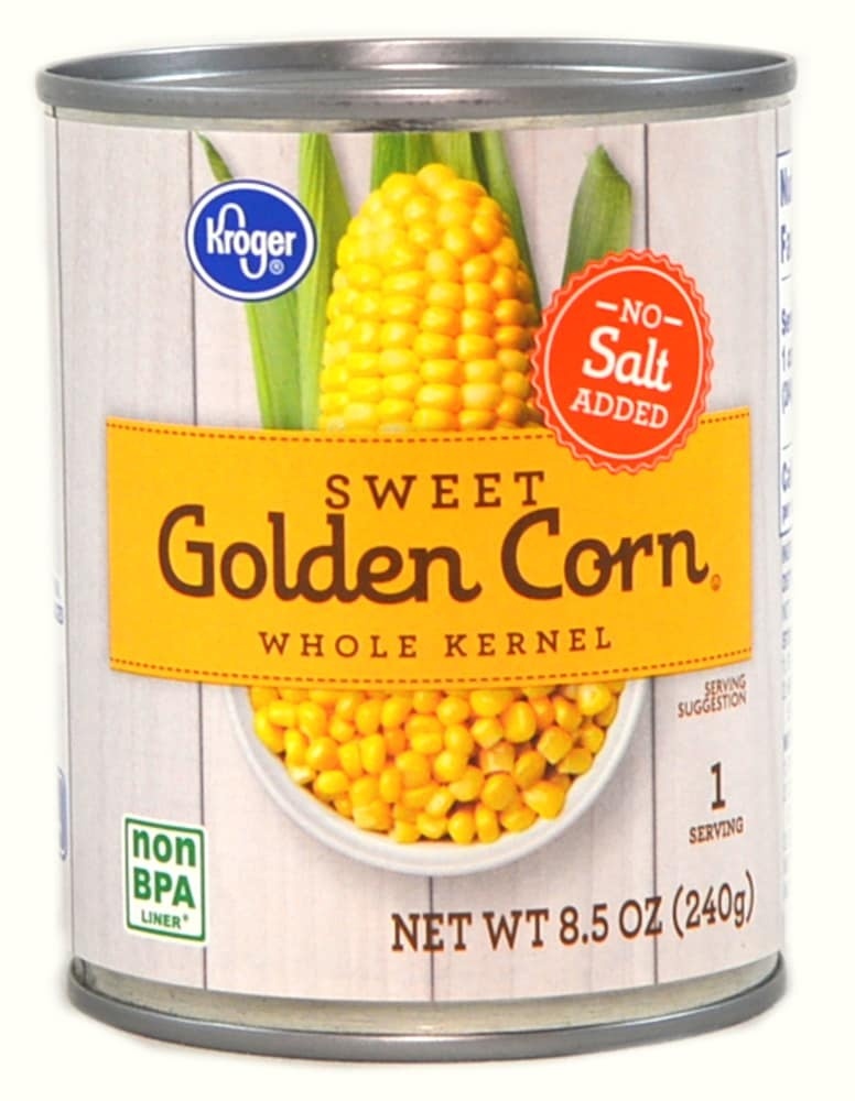 slide 1 of 1, Kroger Sweet Whole Kernel Golden Corn - No Salt Added, 8.5 oz