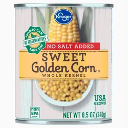 Kroger Sweet Whole Kernel Golden Corn - No Salt Added