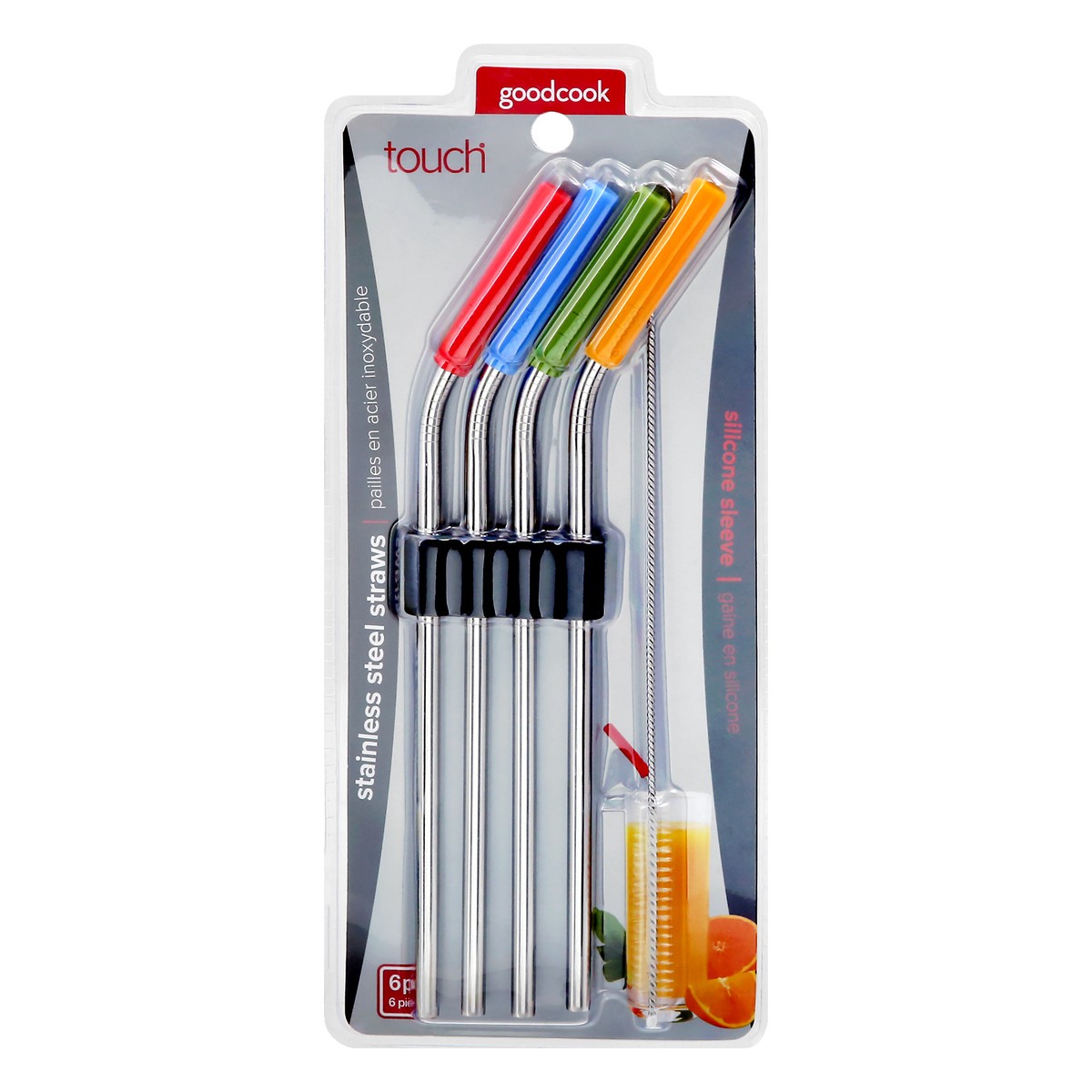 slide 1 of 9, Good Cook Touch Stainless Steel Straw Set, 6 ct