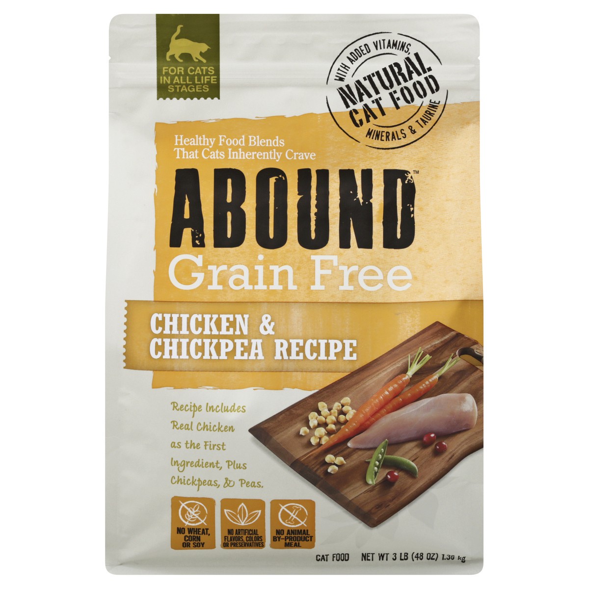 slide 1 of 12, Abound Grain Free Chicken & Chickpea Recipe Cat Food 3 lb, 3 lb
