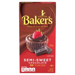 Baker's Semi-Sweet Chocolate Premium Baking Bar with 56% Cacao- 4 oz