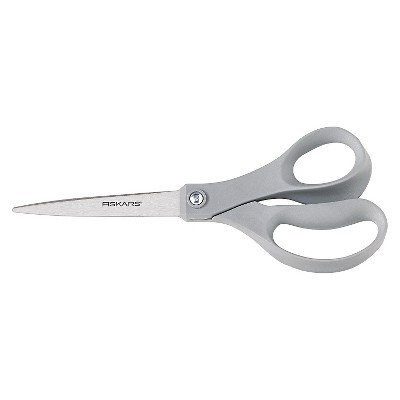 slide 1 of 2, Fiskars Performance Scissors, 8 in. Length, Stainless Steel, Straight, Gray, 8 in