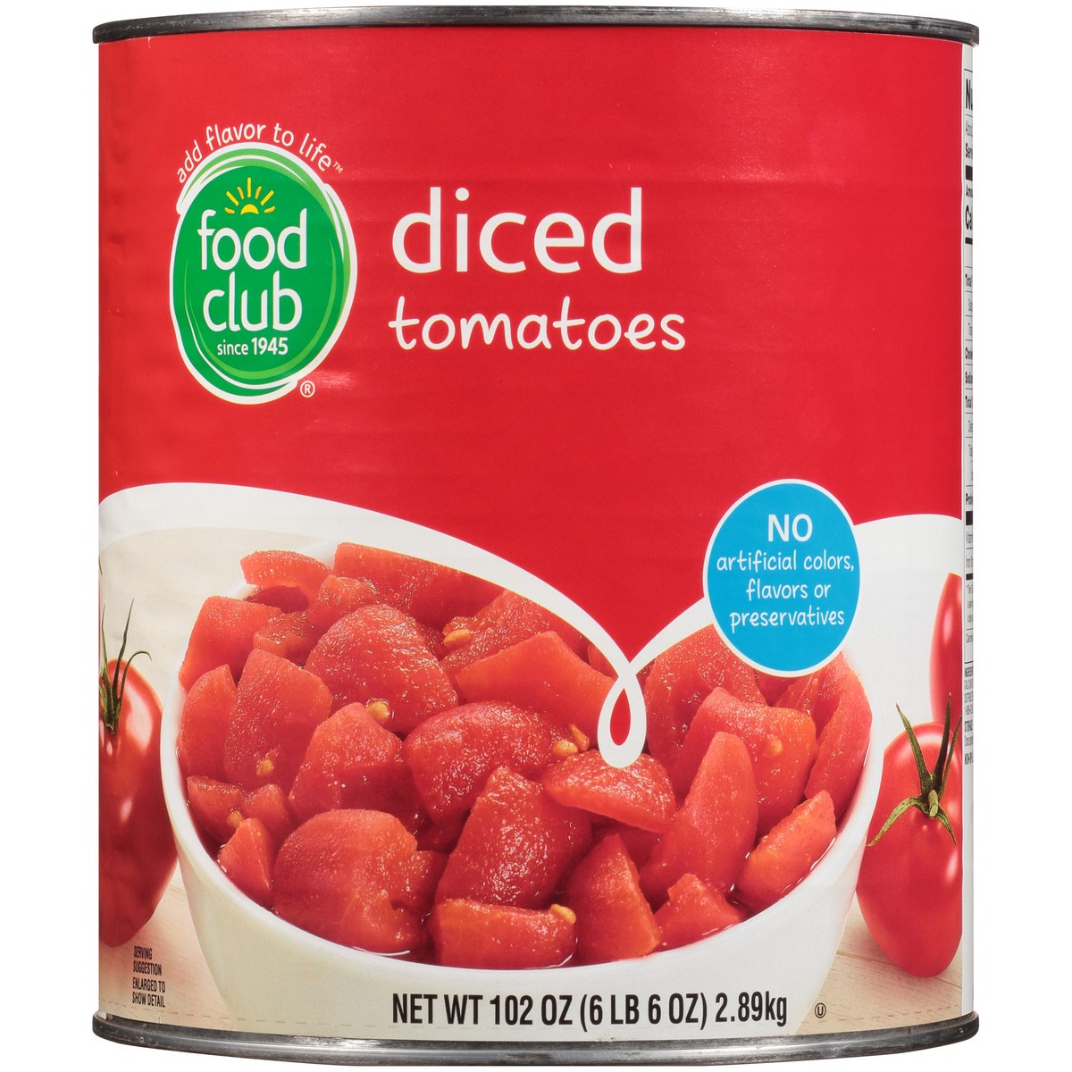 slide 9 of 10, Food Club Diced Tomatoes, 102 oz