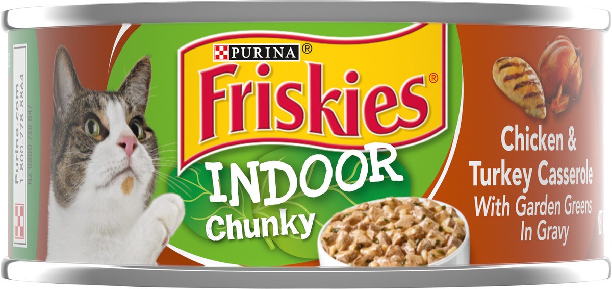 slide 6 of 7, Friskies Purina Friskies Indoor Gravy Wet Cat Food, Indoor Chunky Chicken & Turkey Casserole In Gravy - 5.5 oz. Can, 5.5 oz