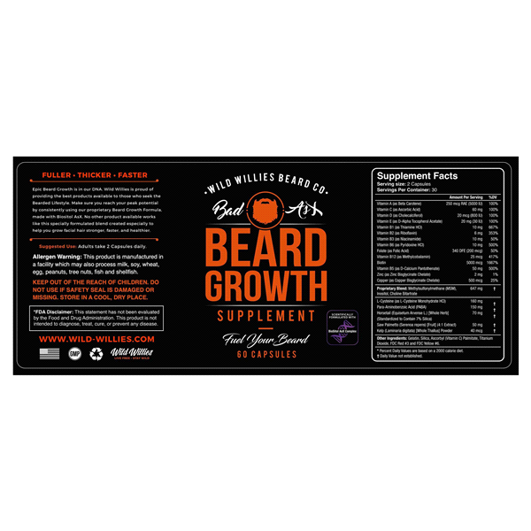 slide 12 of 13, Wild Willies Beard Co. Beard Growth Supplement 60 Capsules, 60 ct