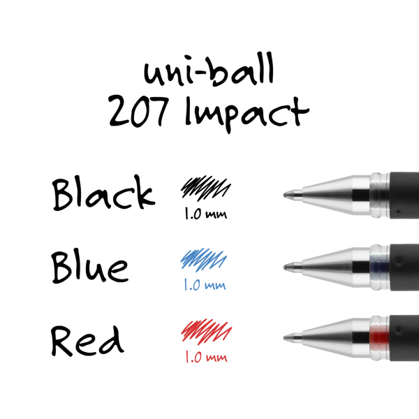 slide 3 of 8, uni-ball 207 Impact Gel Pens, Bold Point, Black; Gray Barrel, Black Ink, Pack Of 4, 4 ct