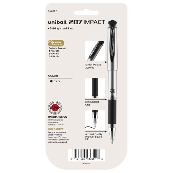 slide 8 of 8, uni-ball 207 Impact Gel Pens, Bold Point, Black; Gray Barrel, Black Ink, Pack Of 4, 4 ct