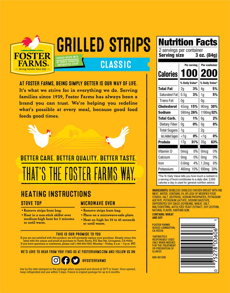 slide 3 of 3, Foster Farms Refrigerated Grilled Chicken Breast Strips, 6 oz