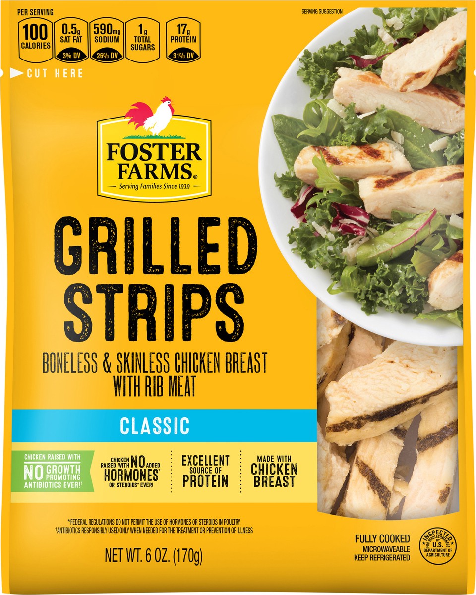 slide 2 of 3, Foster Farms Refrigerated Grilled Chicken Breast Strips, 6 oz