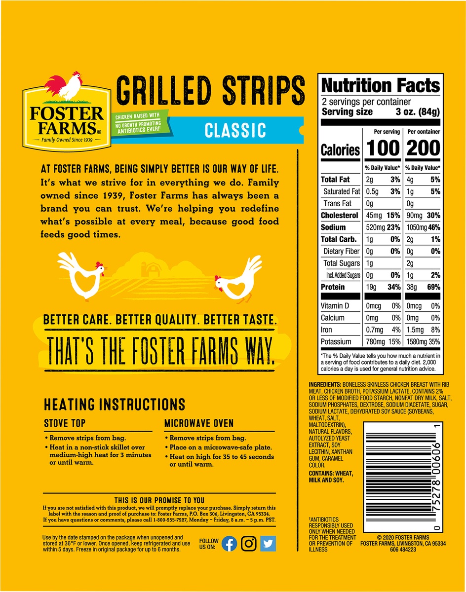 slide 5 of 6, Foster Farms Grilled Chicken Breast Strips, 6 oz